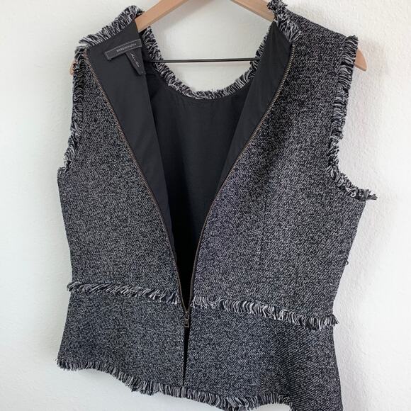 BCBGMAXAZRIA Ruffle Zip Up Marbled Fringe Black Vest Top Shirt – Large - Picture 11 of 15